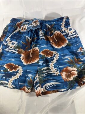 Retro rifle Men’s Blue Floral Swim Trunks
